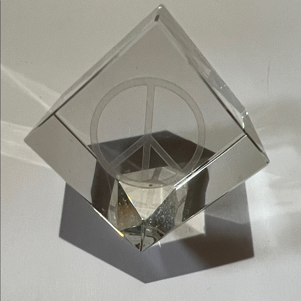 Glass Peace Sign Paperweight